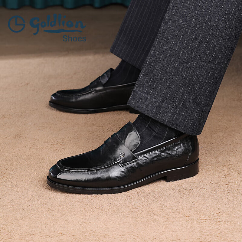 Goldlion [National Day Outing], Men's Business Formal Leather Shoes, Wedding Shoes, Comfortable Loafers, G582330093AAA, Black, Size 38