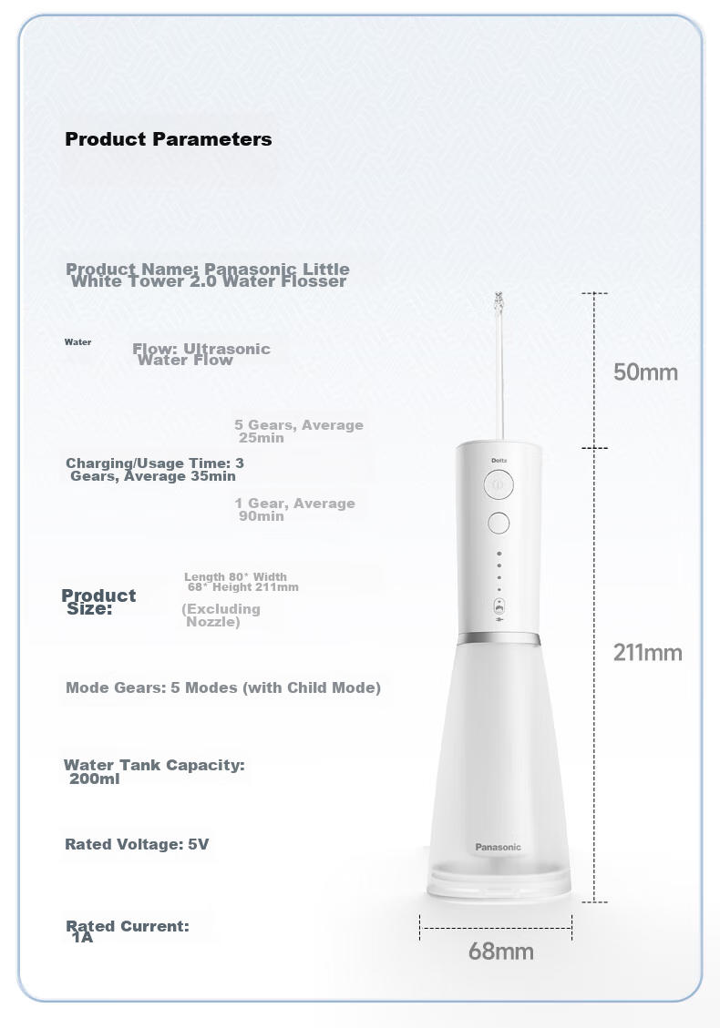 Panasonic Oral Irrigator Xiaobaita 2.0, Practical Ultrasonic Cleaning Device for Adults And Children, Water Flosser, Tartar Remover, Birthday And Holiday Gift for Men And Women, EW1520 21