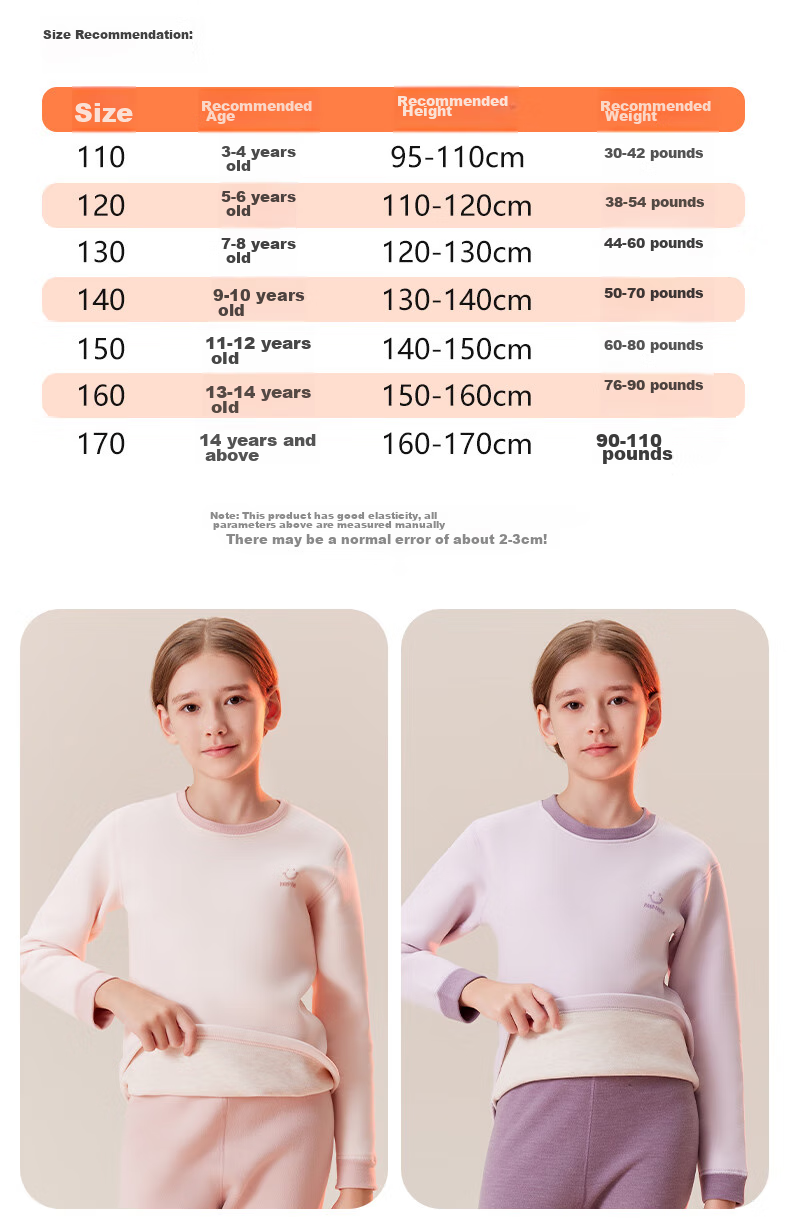 LangSha Children's Thermal Underwear Set, Girls' Fleece-Lined Thickened Autumn Top And Pants, for Older Children, Thick Home Wear Pajamas 14
