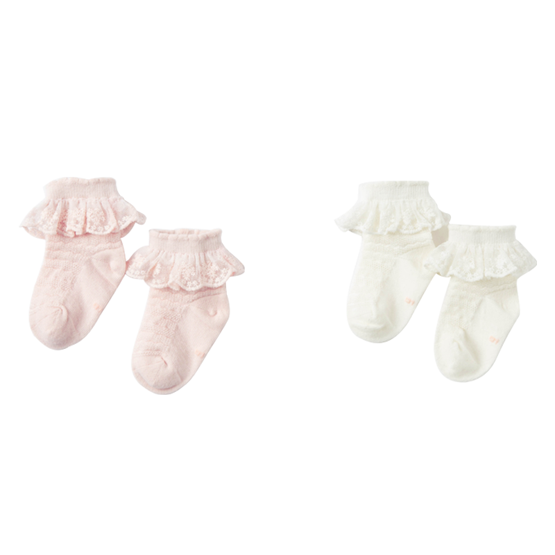 DAVE & BELLA Girls' Summer Short Socks, DB17732, Pink And White Set, 15CM