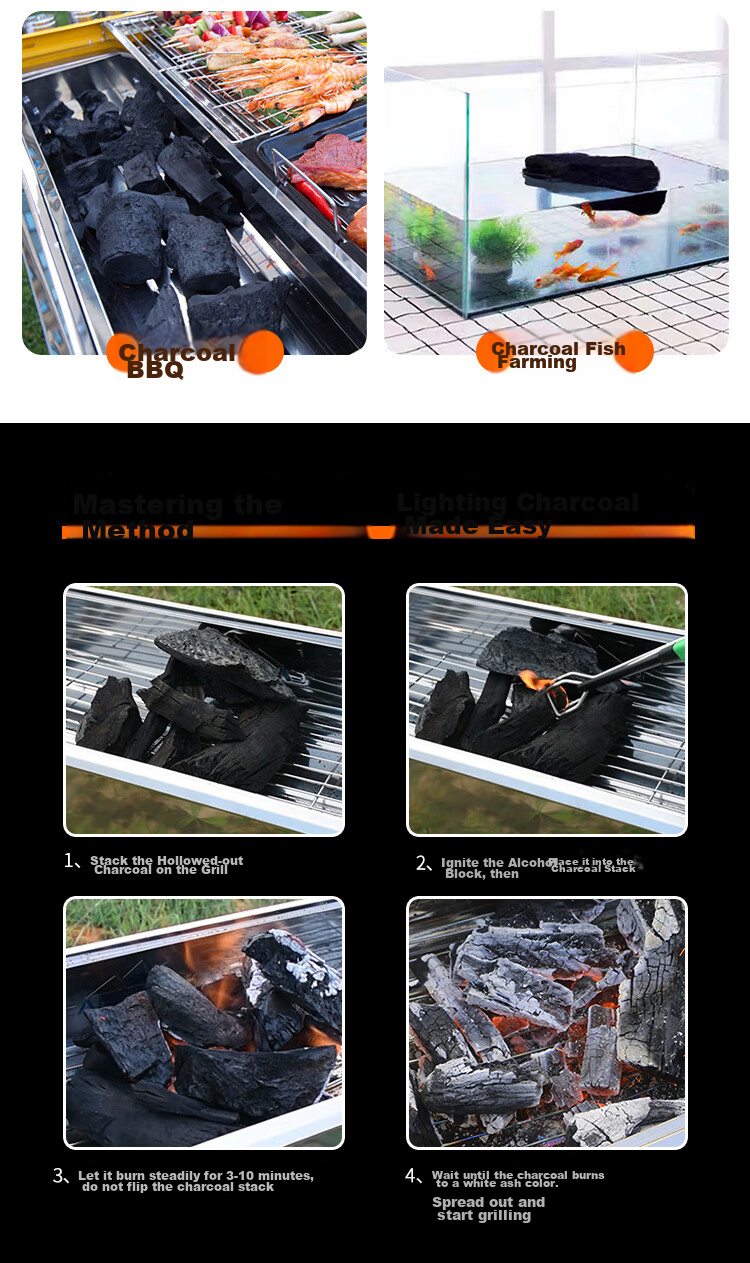 Suncojia Outdoor 304 Stainless Steel BBQ Grill Charcoal Barbecue Stove Large Lamb Skewer Grill Rack 12