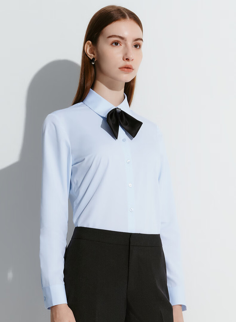 G2000 [Delivery with Bow] Autumn And Winter Mall-Matching Comfortable Draping Formal Long-Sleeve Shirt, Light Blue, Size 34 1