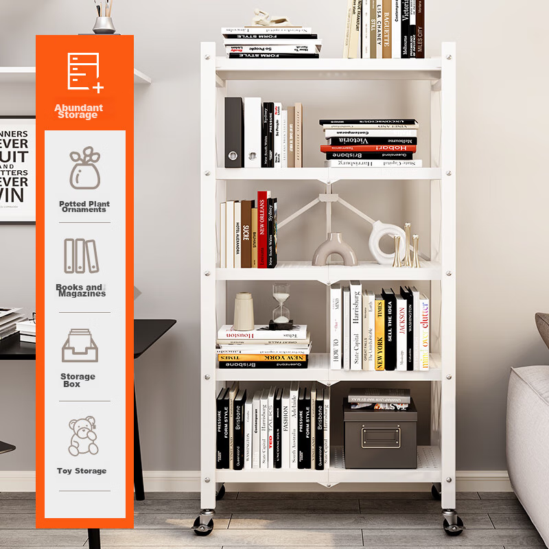 Yicainianhua Floor-Standing Bookshelf for Living Room, No Installation Required, Movable Folding Iron Art Bookcase, Book Storage Rack 6060