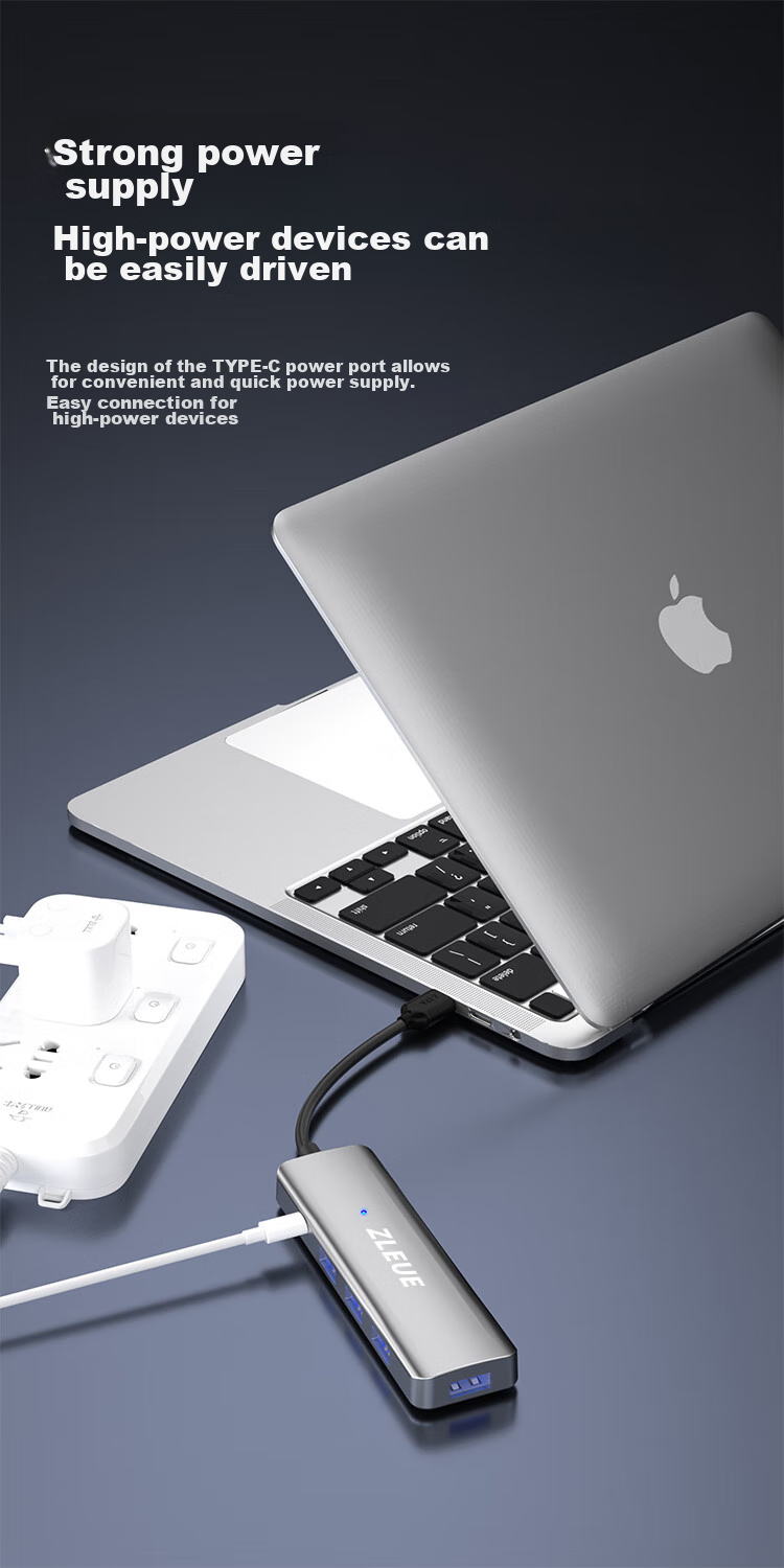 ZLEUE USB Hub 2.0, 4-Port Hub Expander, Laptop And Desktop Computer Splitter, Multi-Port Adapter, Extension Cable with Power Port, 0.2 Meters, E8001C 6