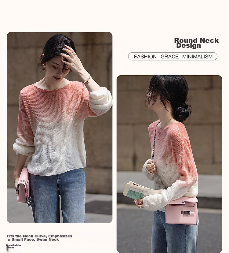 Dme [Dingdai'er Fashion] Autumn And Winter Artistic Gradient Wool Blend Sweater, Lazy-Fit Knitted Top for Wome 6