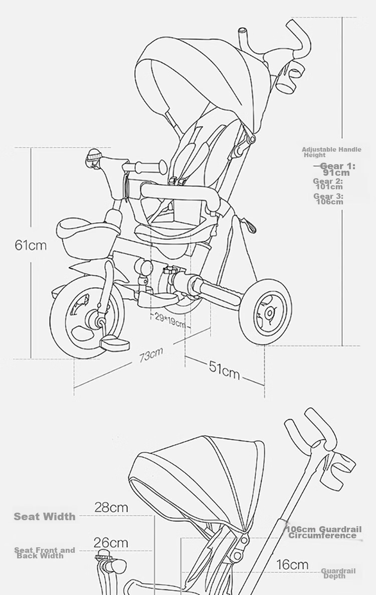 BABYJOEY Children's Tricycle, Foldable Baby Bike for Ages 1-5, Kids' Bicycle TT59, Princess Pink, Baby Gift 11