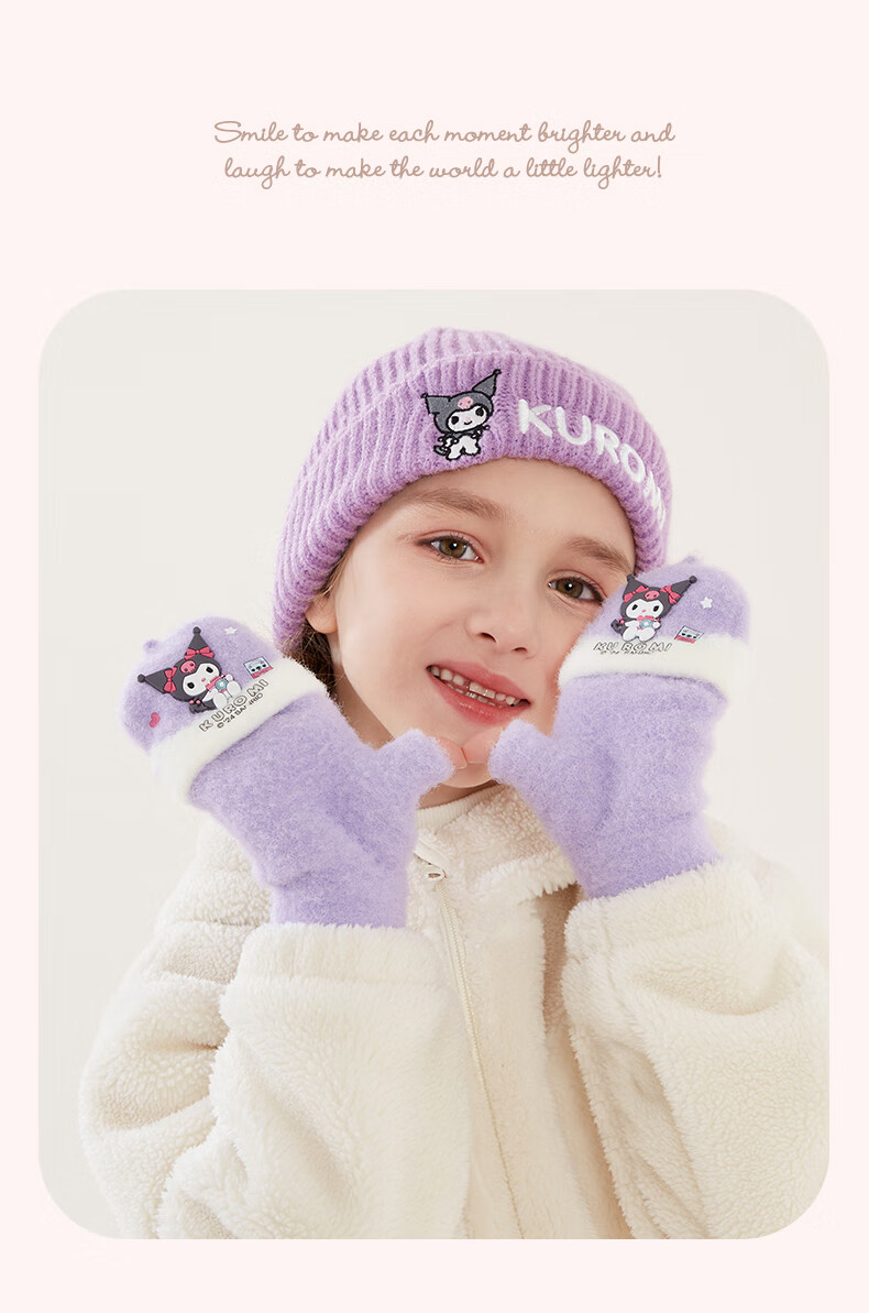 Hello Kitty Children's Winter Warm Knitted Half-Finger Gloves for Girls Kids Kuromi Purple C3250 1