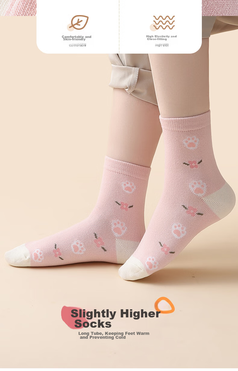 LangSha Children's Socks for Girls, Spring Autumn Winter Mid-Calf Socks, Elastic Soft Comfortable Cotton Socks for Girls And Babies, 5 Pairs Pack 4