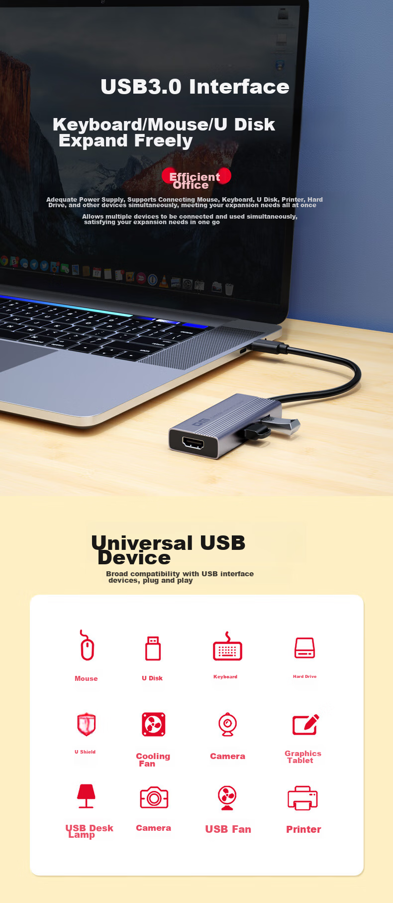 DM Daimai Type-C Six-In Expansion Dock, USB-C to HDMI Adapter, Apple Huawei Computer IPad Converter, 4K Screen Mirroring Expansion Card Reader, CHB059 3