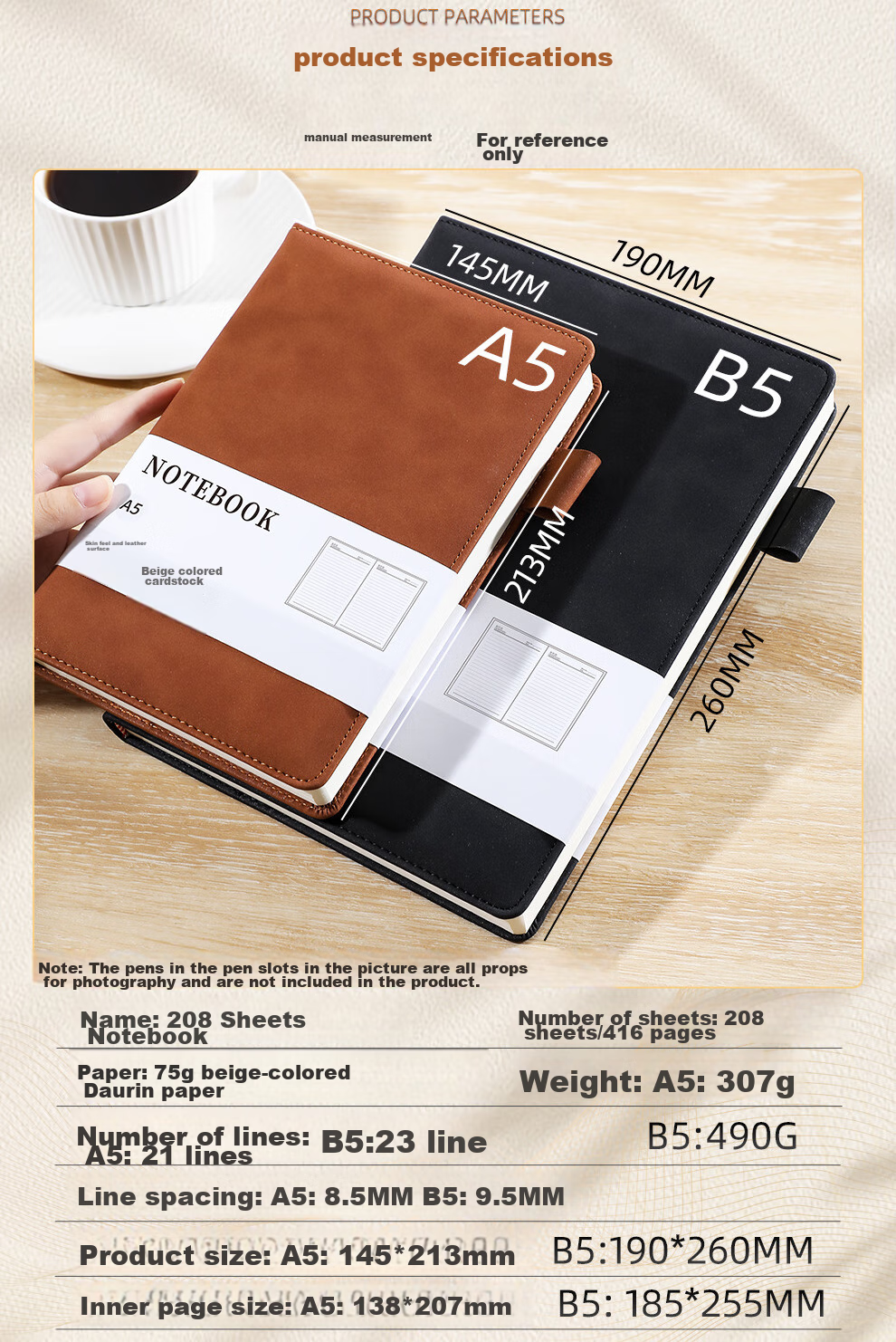 [Lowest Price Online] Longe Notebook, Extra Thick 416 Pages, Business Leather Notebook, Sheepskin Diary, High-Quality Notebook, Stationery, Office Meeting Record Book, Customizable Logo 9