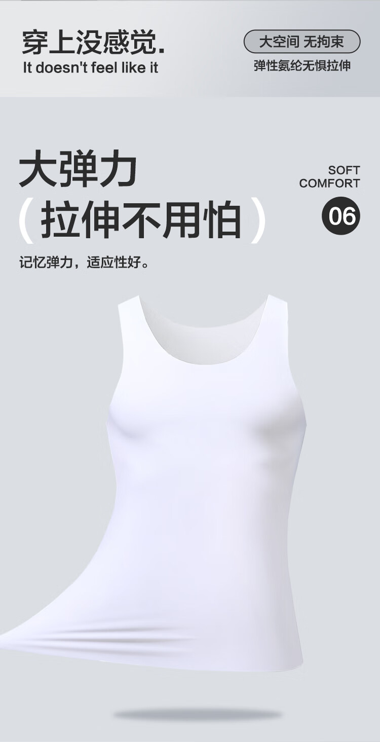 Hodo Men's Summer Ice Silk Seamless Thin Undershirt, Round Neck Versatile Elastic Vest, Floating Ice Blue, Size 185 5