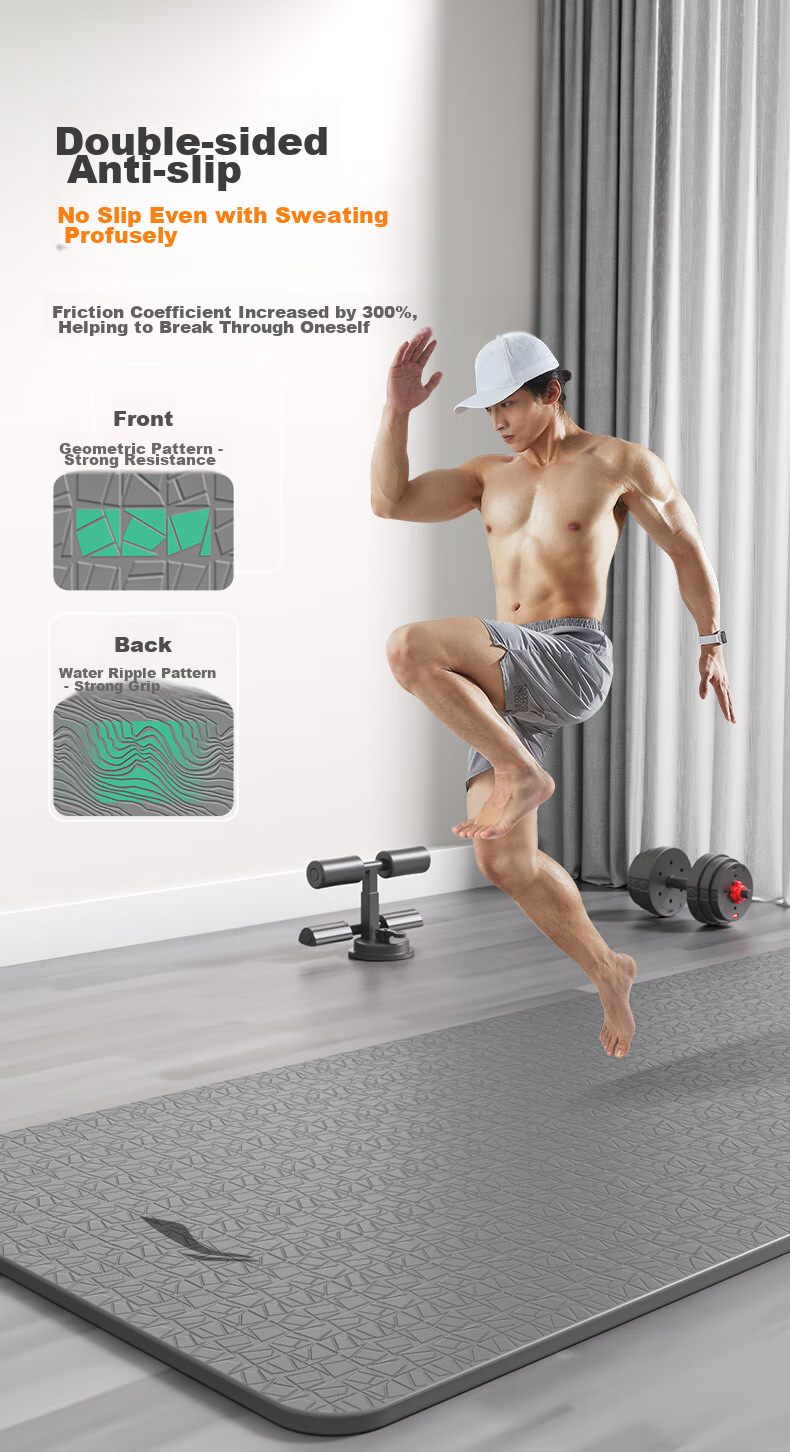 Li-Ning Yoga Mat, TPE Material, for Men, Thickened, Wide, Professional Non-Slip, for Jump Rope Exercises, Sports Mat, Quiet And Shock-Absorbing, Gray Color 10