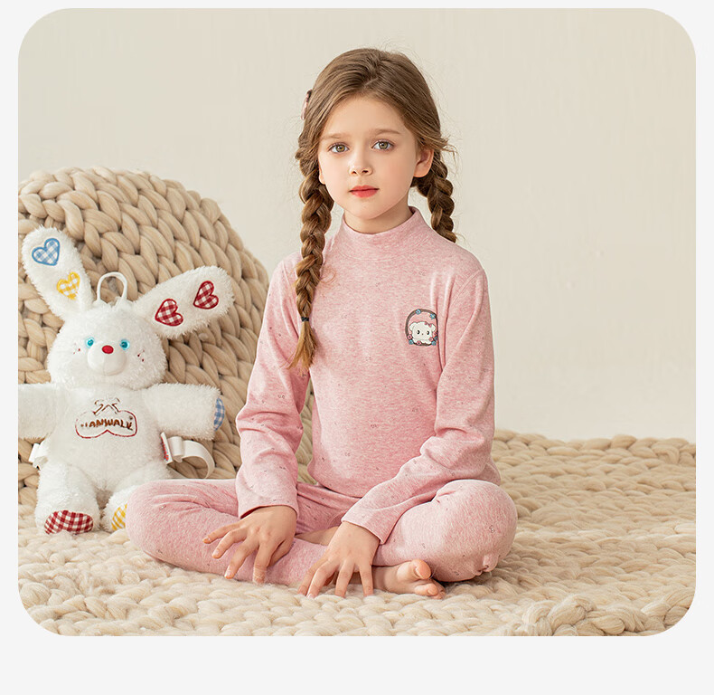 YING BO LUN Children's Autumn Underwear Set, Girls' Thick Cotton Thermal Top And Bottom, Warm Inner Wear for Older Kids, 85316 Colorful Pink, Size 150 28