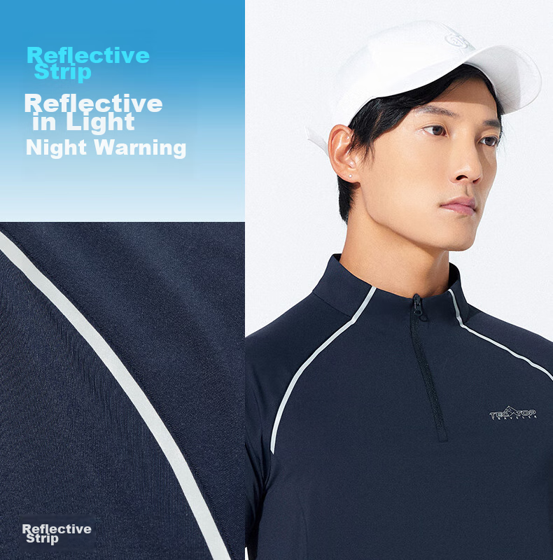 TECTOP Quick-Dry Shirt, Men's Outdoor Half-Zip Collar Reflective Ice-Cool Running Cycling Short-Sleeve T-Shirt 019, Men's Rock Green M 11