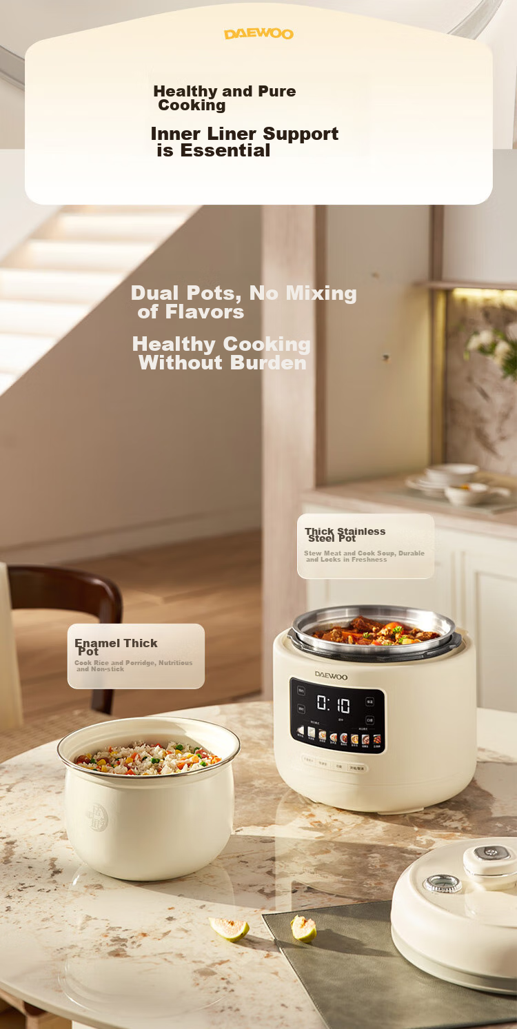 DAEWOO 5L Smart Electric Pressure Cooker, Rice Cooker for 1-8 People, Multi-Functional Pressure Cooker for Home Use, Large Capacity Electric Rice Cooker with Dual Inner Pots And Waterless Cooking Function, Model DY-YLG05 9