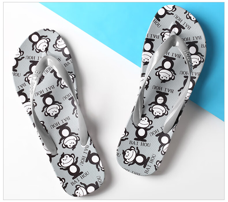 BAIHOU Flip-Flops for Men And Women, Outdoor Wear Cartoon Print Couple Non-Slip Thong Sandals R-16 Gray 34-35 24
