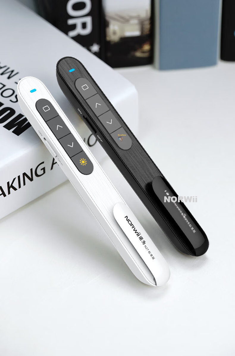 NORWII PPT Remote Pointer for Teachers, 360° Laser Pointer, Adjustable Volume, Projection Pen, 100m Remote Page Turner, Wireless Presenter, N27 Red Light, Black 24