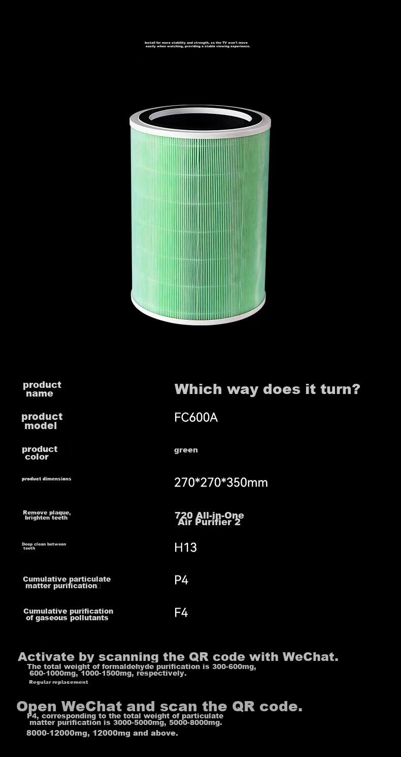 Hongmengzhixuan 720 Air Purifier Filter Cartridge And Mesh, Removes Odors, Particles And Formaldehyde, Durable Multi-Layer Filtration, Compatible with Air Purifiers 2 9