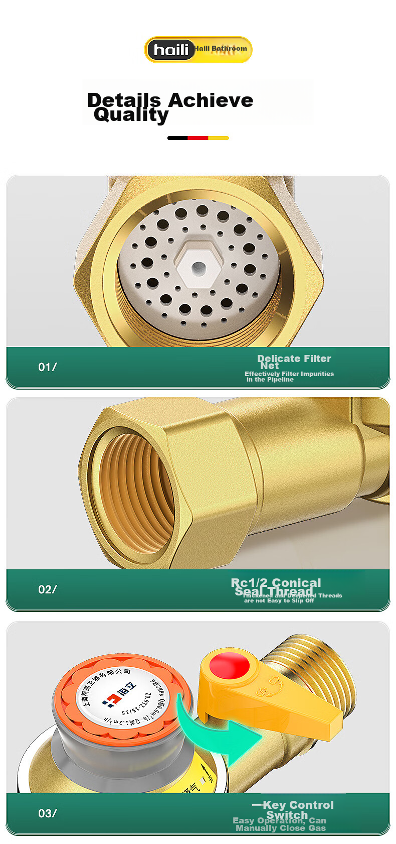 Haili 0.9 Gas Self-Closing Valve, Natural Gas Household Stove, Automatic Gas Leak Shut-Off, Thickened Copper Gas Safety Valve RT 13