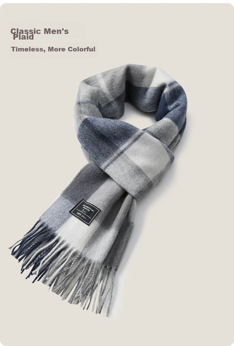 JIUMU Pure Wool Scarf for Men, Autumn And Winter Warm Neck Warmer, Gift for Men, Fathers, Mid-Autumn Festival, Birthday Present, Gift Box Packaging 6