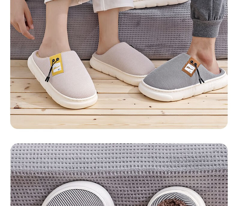 Huili Simple Thick-Soled Fleece-Lined Cotton Slippers for Indoor And Outdoor Wear, Warm Couple's Cotton Slides HL0650 Red Size 40-41 19