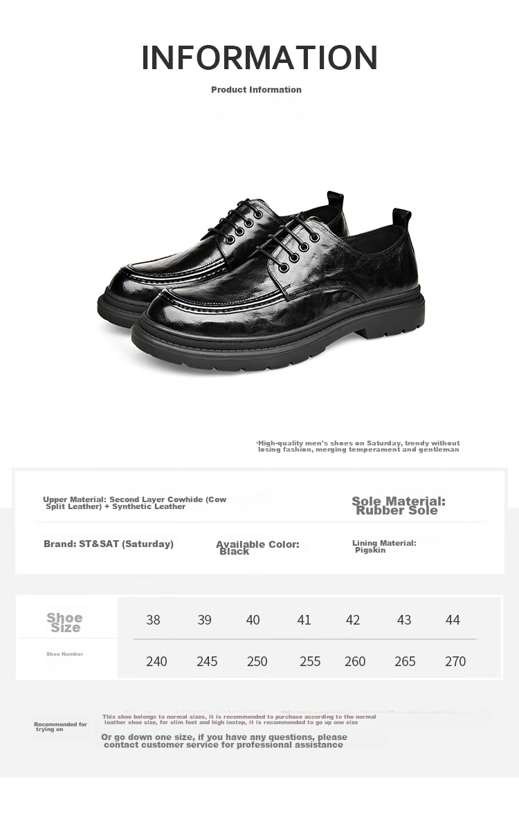 St&Sat Men's Shoes, Men's Hand-Scratched Leather Shoes, Business Casual Leather Shoes for Men, Black, Size 38 3