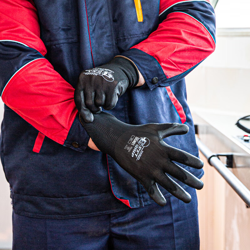 Henghui PU Coated Work Gloves, Non-Slip Wear-Resistant Lightweight Breathable, for Construction Sites Factory Assembly Work, DGN01-L Size, Black