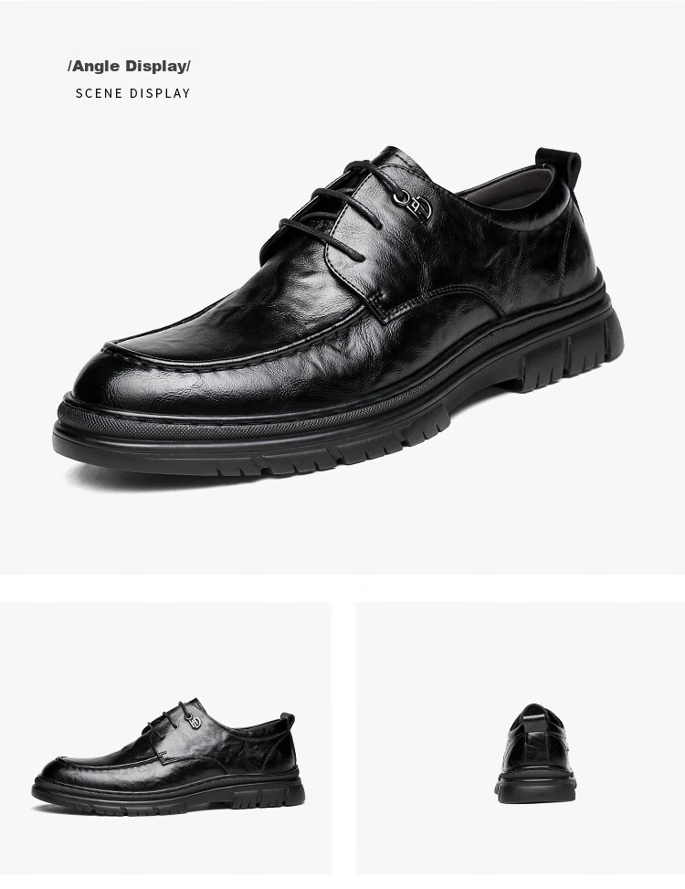 CARTELO British Men's Leather Shoes, Breathable Business Formal Shoes, Hand-Scratched Pattern Low-Top Thick-Soled Leather Shoes for Men, 9905 Black, Size 41 22