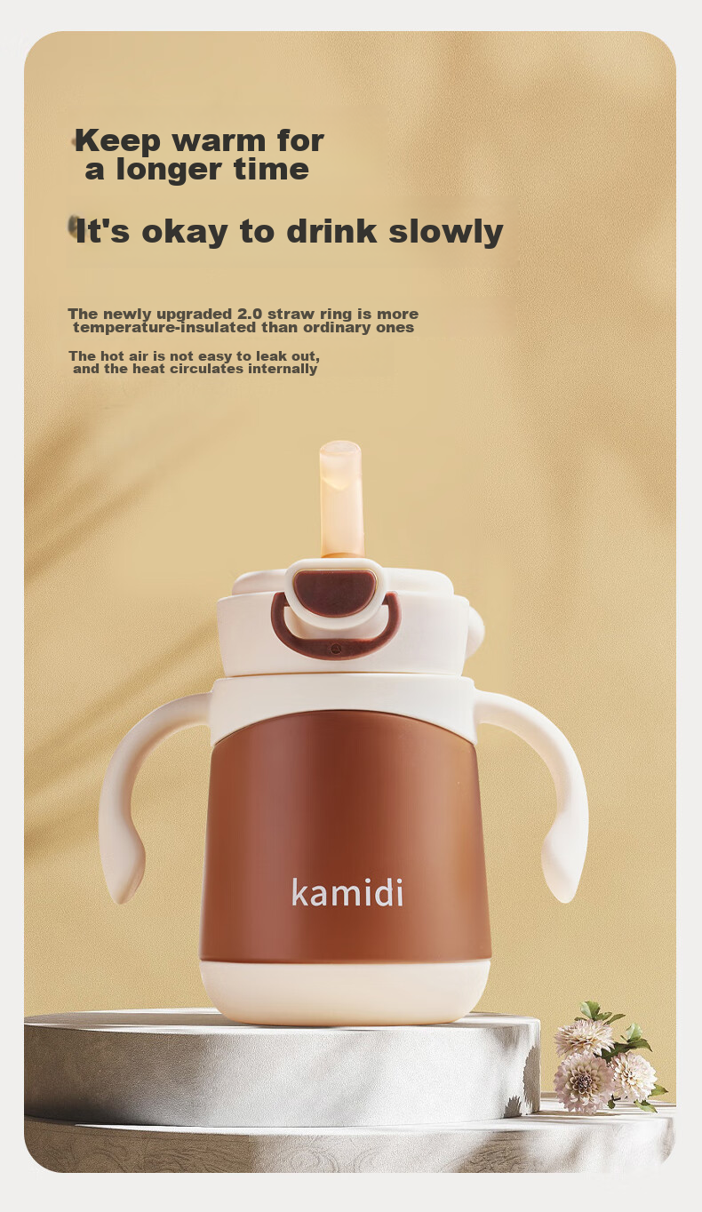 Kamidi Baby Insulated Cup, Small Bottle for Infants, Suitable for Babies over 6 Months Old, Water Bottle Made of 316 Stainless Steel, Straw Water Bottle for Ages 1-3 5
