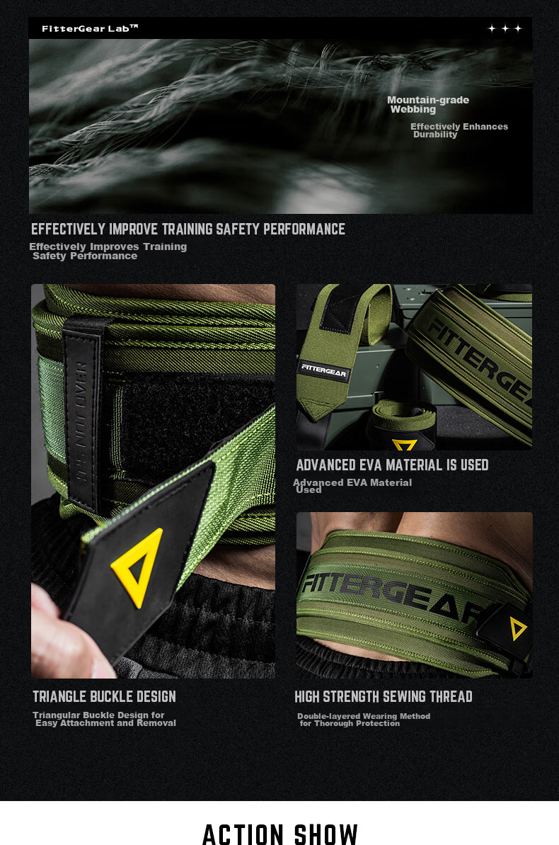 FITTER GEAR Fitness Waist Belt for Men, Deadlift Squat Strength Training Weightlifting Support Belt, Army Green Size S 4