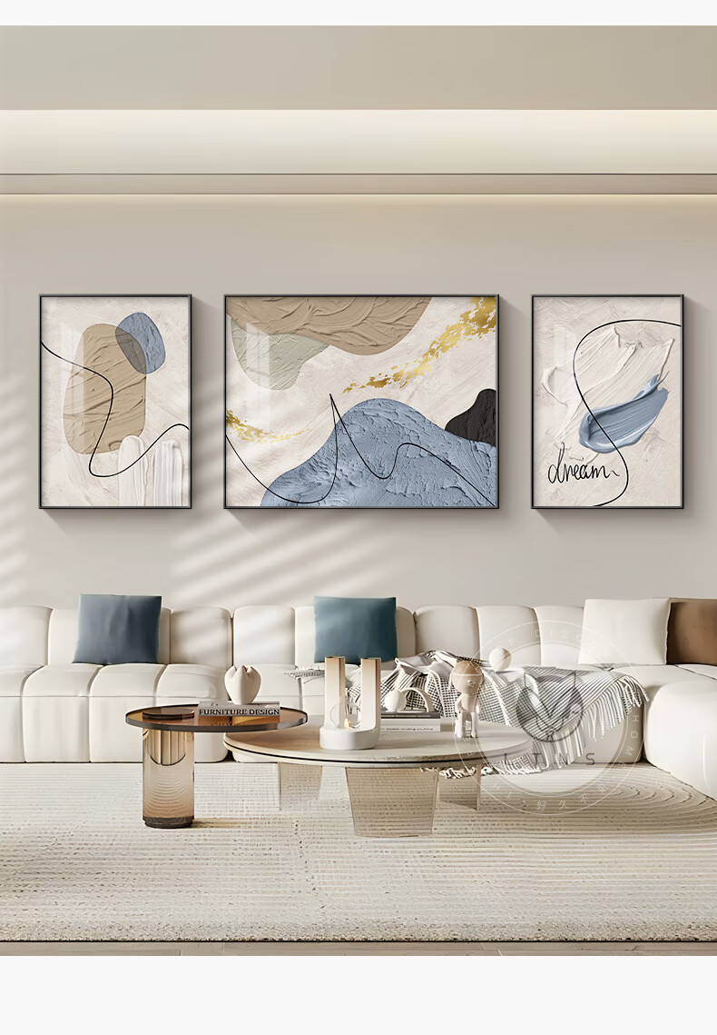 Haojiubujian Abstract Elegant Living Room Decorative Painting, Modern Minimalist Triptych Wall Art, High-End Luxury Sofa Background Wall Hanging Picture 5
