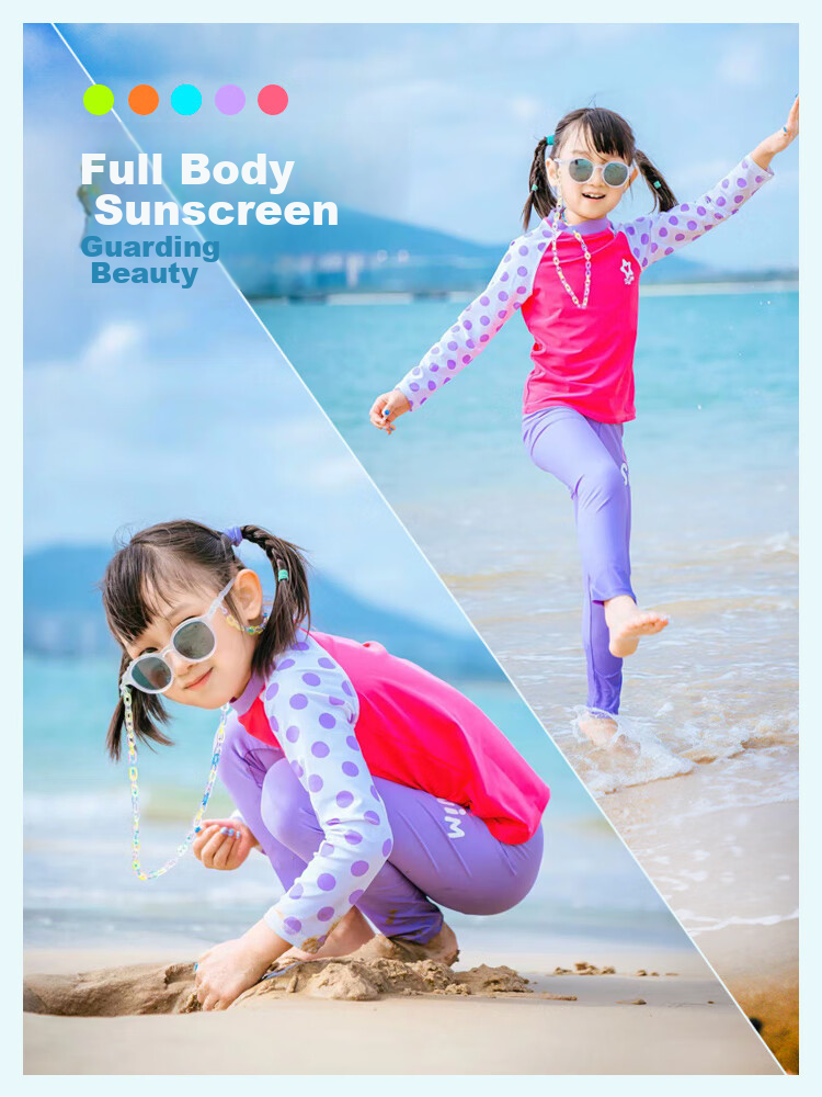 Sulang Children's Two-Piece Swimsuit with Long Sleeves And Pants, Sun Protection, for Girls And Older Children, Strawberry Cartoon Design [Pants] Size 100 4