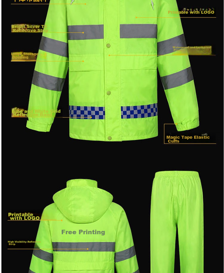 Minggu Reflective Raincoat And Pants Set, Storm-Proof, Flood Prevention, Cold-Resistant, Two-Piece Rainwear, Fluorescent Green, XL, CW344023 6