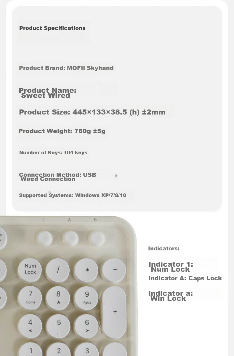 Mofii Sweet Wired Keyboard for Women, Chocolate Mahjong Sound Retro Dotted Desktop Laptop Office Keyboard, Beige 7