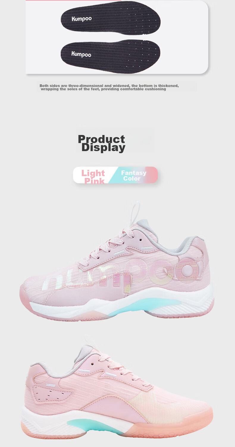 KUMPOO Glass Badminton Shoes, Non-Slip, Wear-Resistant, Shock-Absorbing, Xunfeng Men's And Women's Sports Training Shoes, Light Pink, 39D72Pro 13