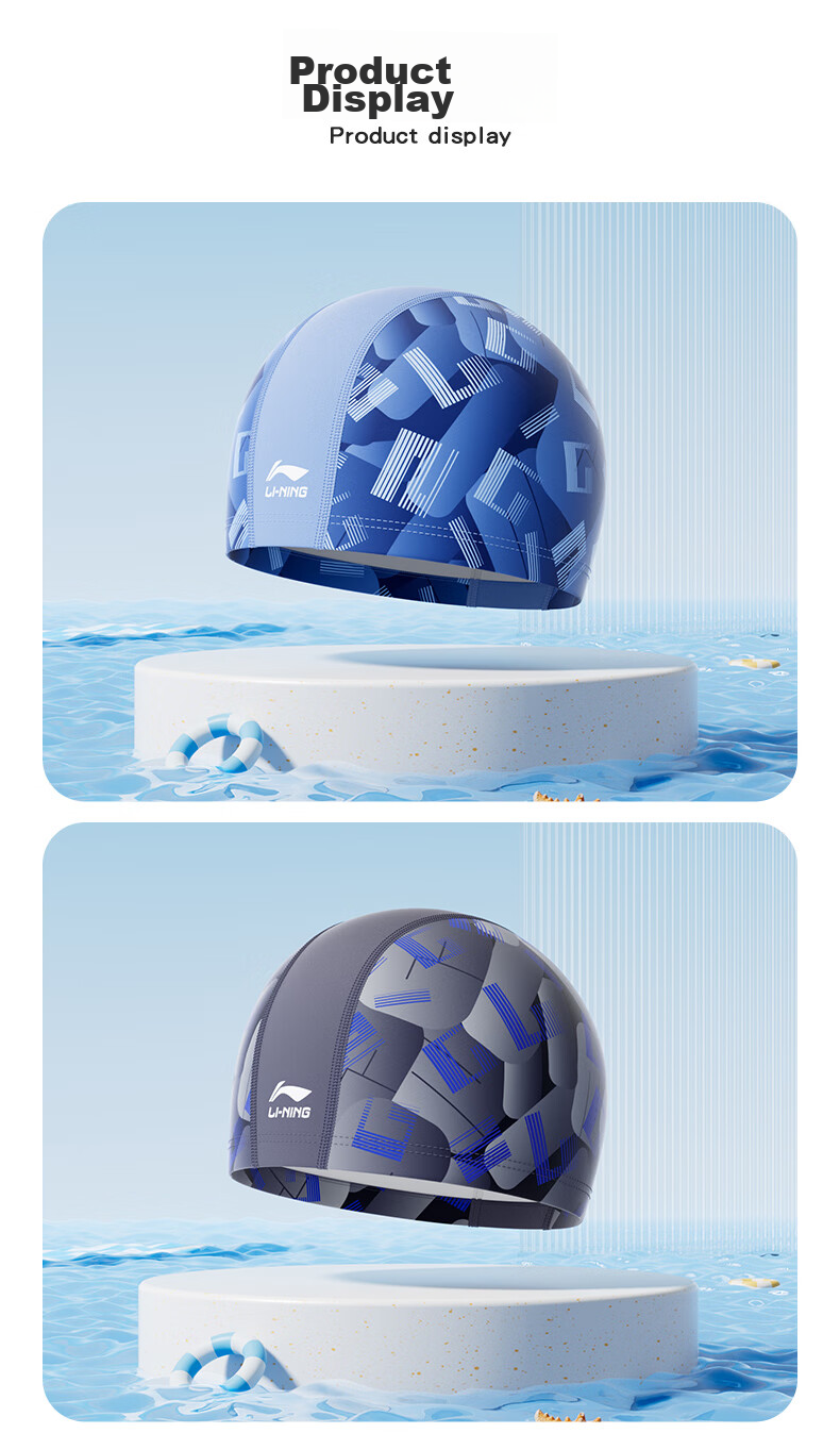 Li-Ning Children's Swimming Cap with Printed Design, Comfortable Swim Cap for Boys And Girls, Model 6421, Blue Color 11