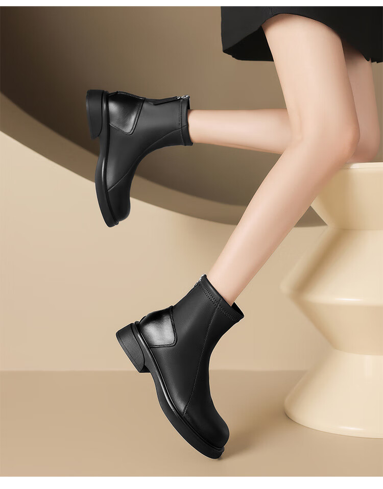 ZHR Women's Boots for Winter Commuting, Comfortable And Convenient, Retro Color-Faded Zipper Ankle Boots for Women JF102A Black Size 36 4