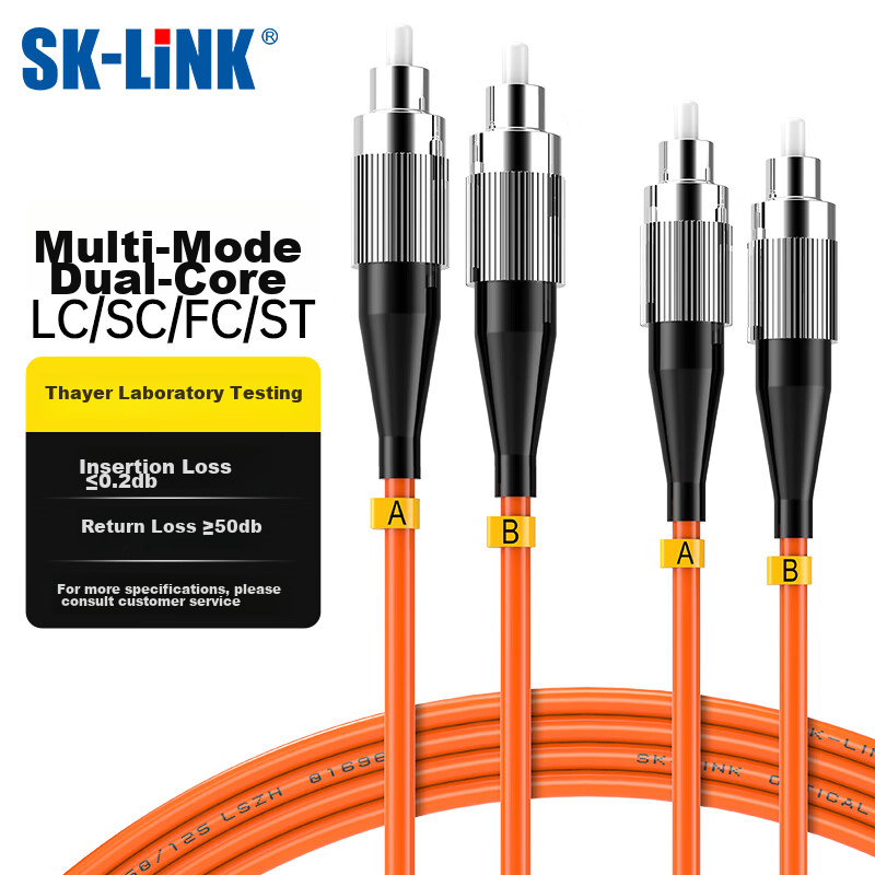 SK-LINK Fiber Optic Patch Cable, FC-FC Gigabit Multi-Mode Dual-Core UPC Fiber Optic Cable, Transceiver OM2 Pigtail, 50/125um Low Smoke Zero Halogen, 3 Meters, SK-TX1GMM