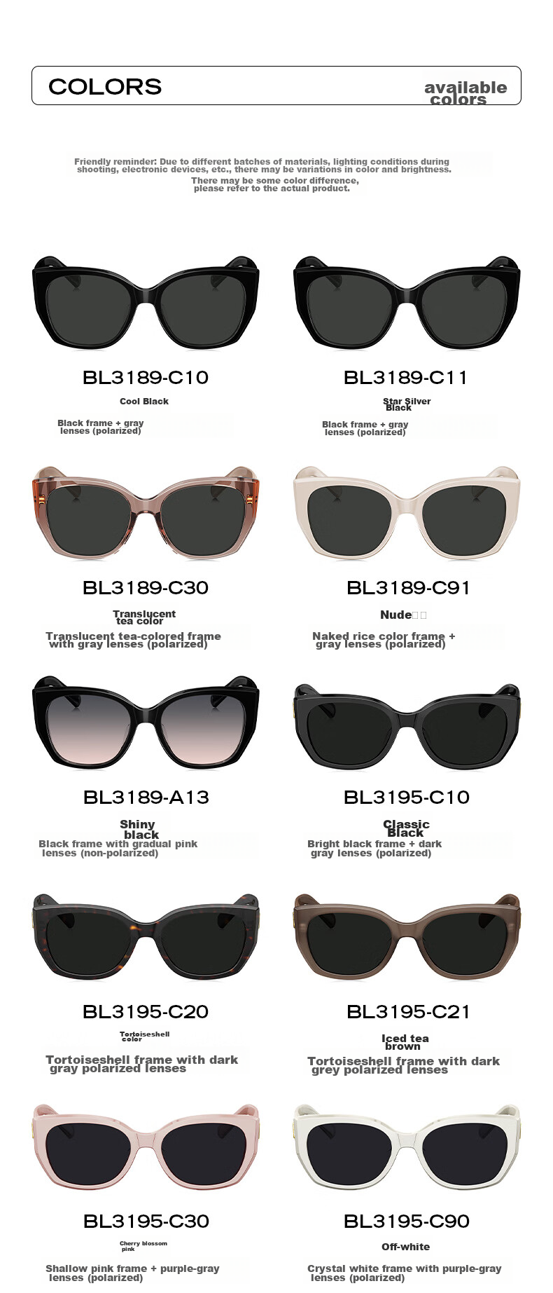 BOLON Sunglasses, Cat-Eye Polarized Style, Yang Zi's Same Model, Driving UV Protection Sunglasses, Trendy for Men And Women, BL3195C20 10