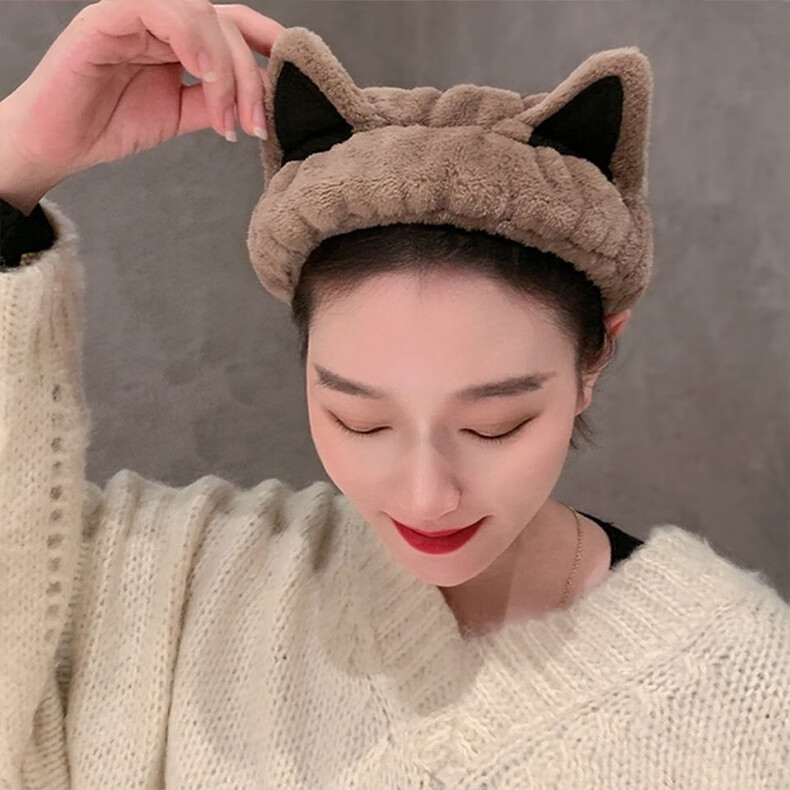 Jianying Shu Meow Meow Hair Band (Brown) Face Washing Makeup Mask Hair Cover Hair Hoop Hair Accessory Hair Cover 5