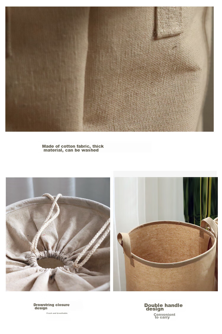 Yuanben Cotton Linen Fabric Laundry Hamper, Foldable Large-Size Dirty Clothes Basket, Ins Storage Bin, Open-Top Storage Basket 11