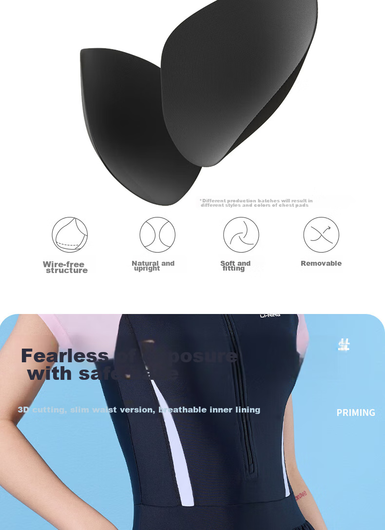 Li-Ning Women's Swimsuit, Fashionable One-Piece Boyleg, Casual High-Waist Slimming, Highly Elastic Breathable Hot Spring Swimwear, 508 Black Pink XL 11