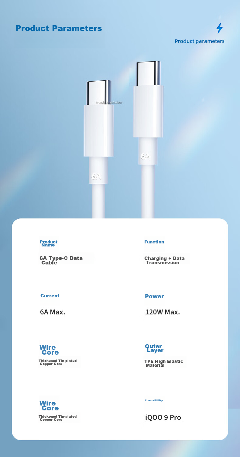 Chaofan Suitable for Vivo Data Cable, 120W Fast Charging, IQOO15/13/12/Neo11/10/pro/Neo9S Pro Phones, 6A Dual Type-C Charging Cable, 3 Meters Extended 8