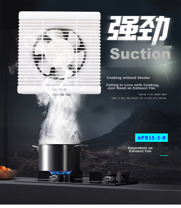 Nedfon APB15-3 Exhaust Fan, Kitchen And Bathroom Window-Mounted Wall-Mounted Ventilation Fan, Range Hood, Extractor Fan with Square Opening 7