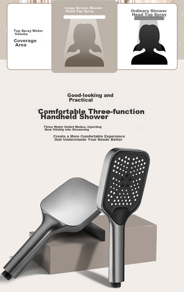 Larsd Shower Head Set with High-Pressure Shower Head, Piano Key Gun Gray Bathroom Shower Head LD7856H 7