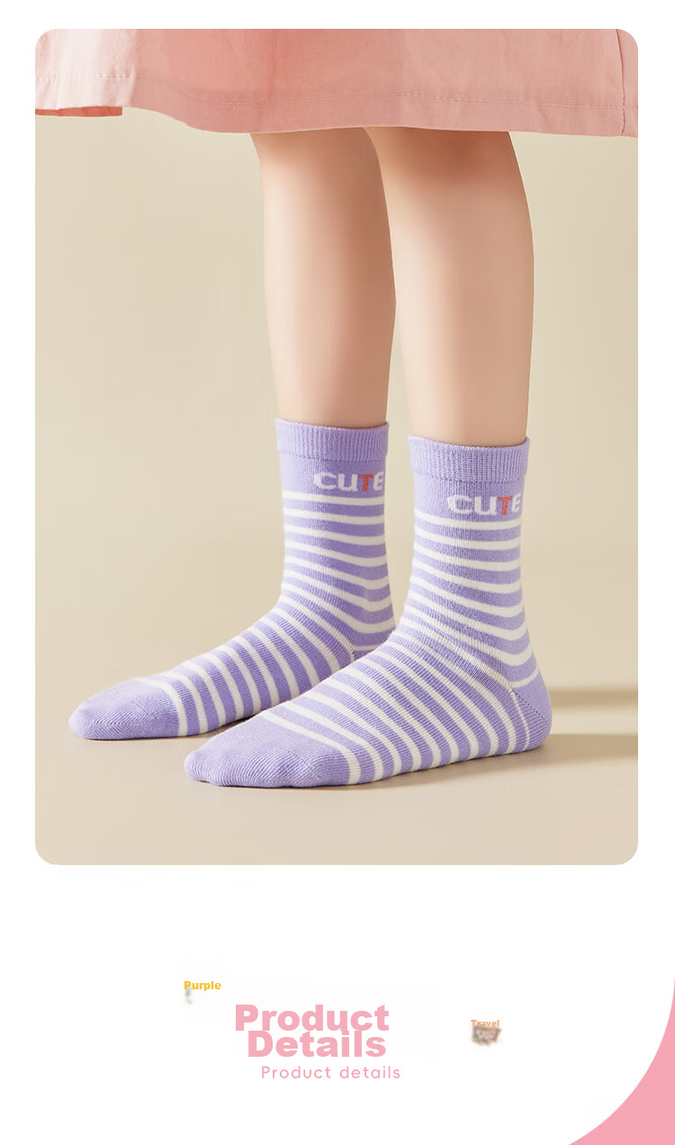 LangSha Children's Socks, Girls' Mid-Calf Cotton Socks for All Seasons, High-Elastic Comfortable Casual Sports Socks for Older Girls, 5 Pairs Per Pack 16