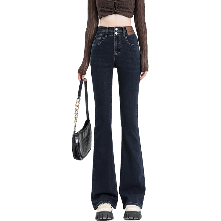 Pierre Cardin Women's Summer Denim Jeans American Style Low Waist Flared Loose Casual Long Pants Dark Blue L
