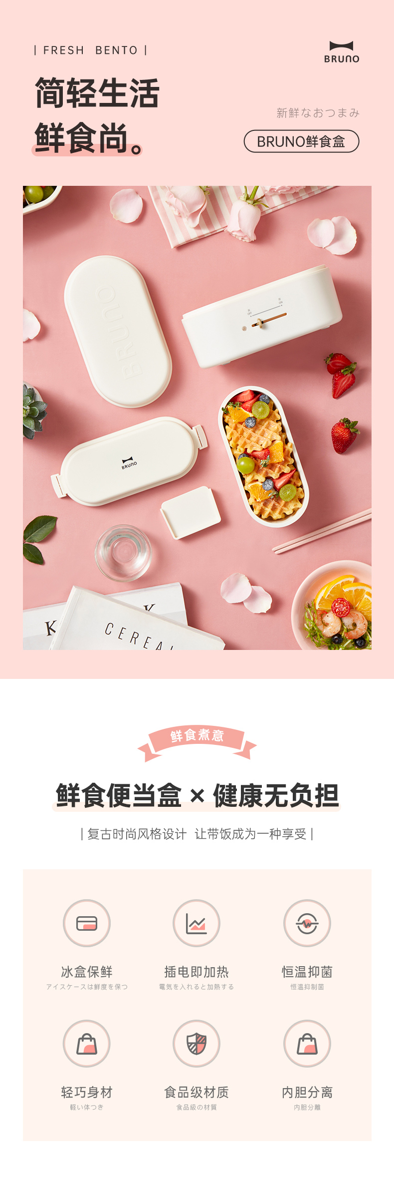 Brunoc01 Wh Bruno 保温饭盒加热饭盒电热饭盒热饭神器日式便当盒蒸饭器便携插电带饭神器智能加热午餐盒珍珠白 行情报价价格评测 京东