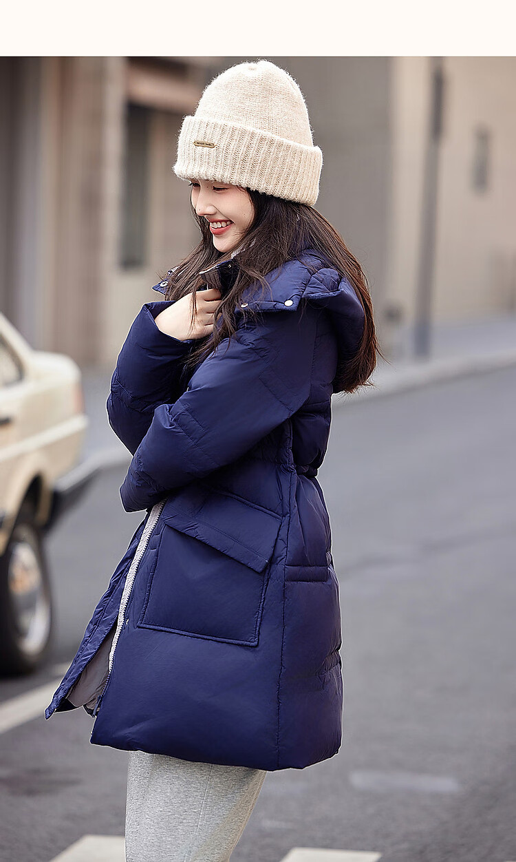 Dme [Xueji Lian Dong] Winter Warm 90% Duck Down Stand Collar Windproof Hooded Mid-Length down Jacket for Women, Elegant Coat 15