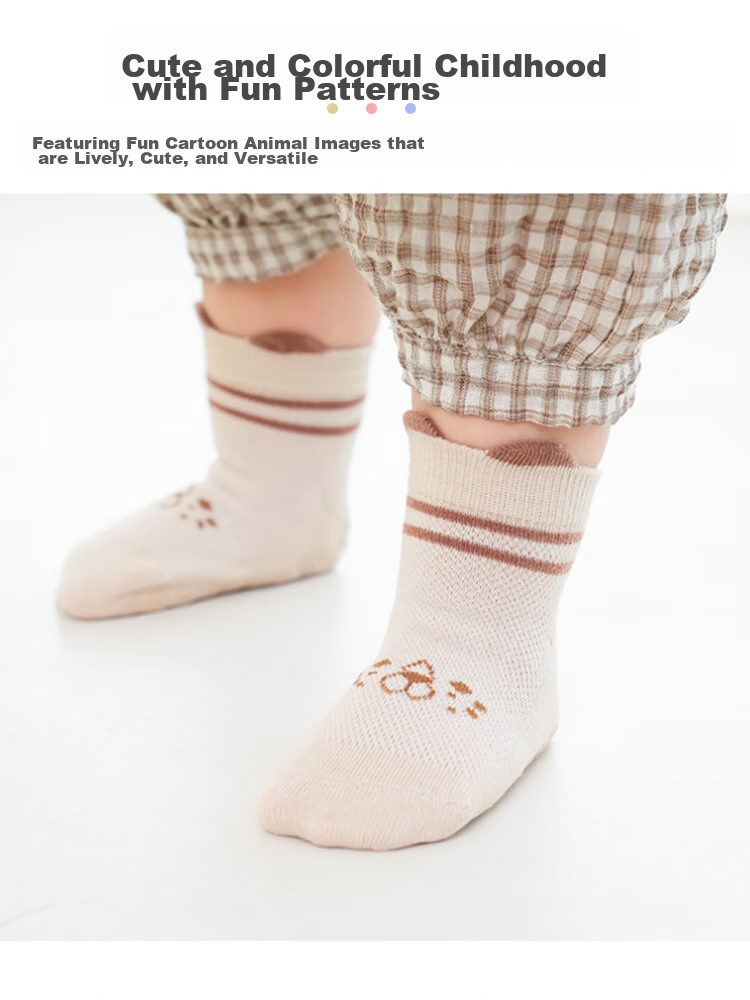 9I9 Baby Socks, Mesh Floor Socks, Glue-Dotted Non-Slip Socks, Children's Socks, Toddler Socks, 4 Pairs, 0-1 Year Old, A36 8